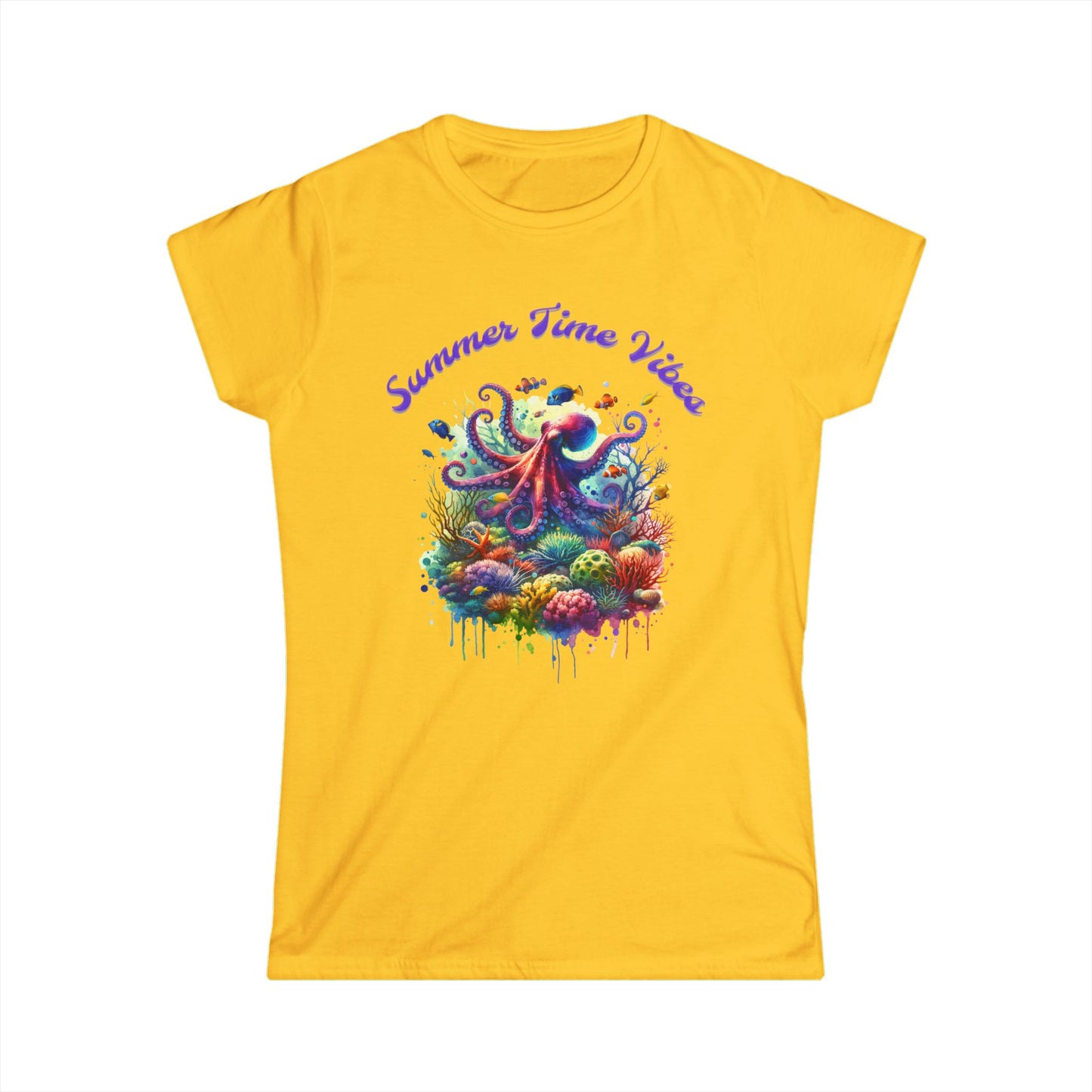 Women's 'Summer Time Vibes' Octopus  Graphic T-Shirt