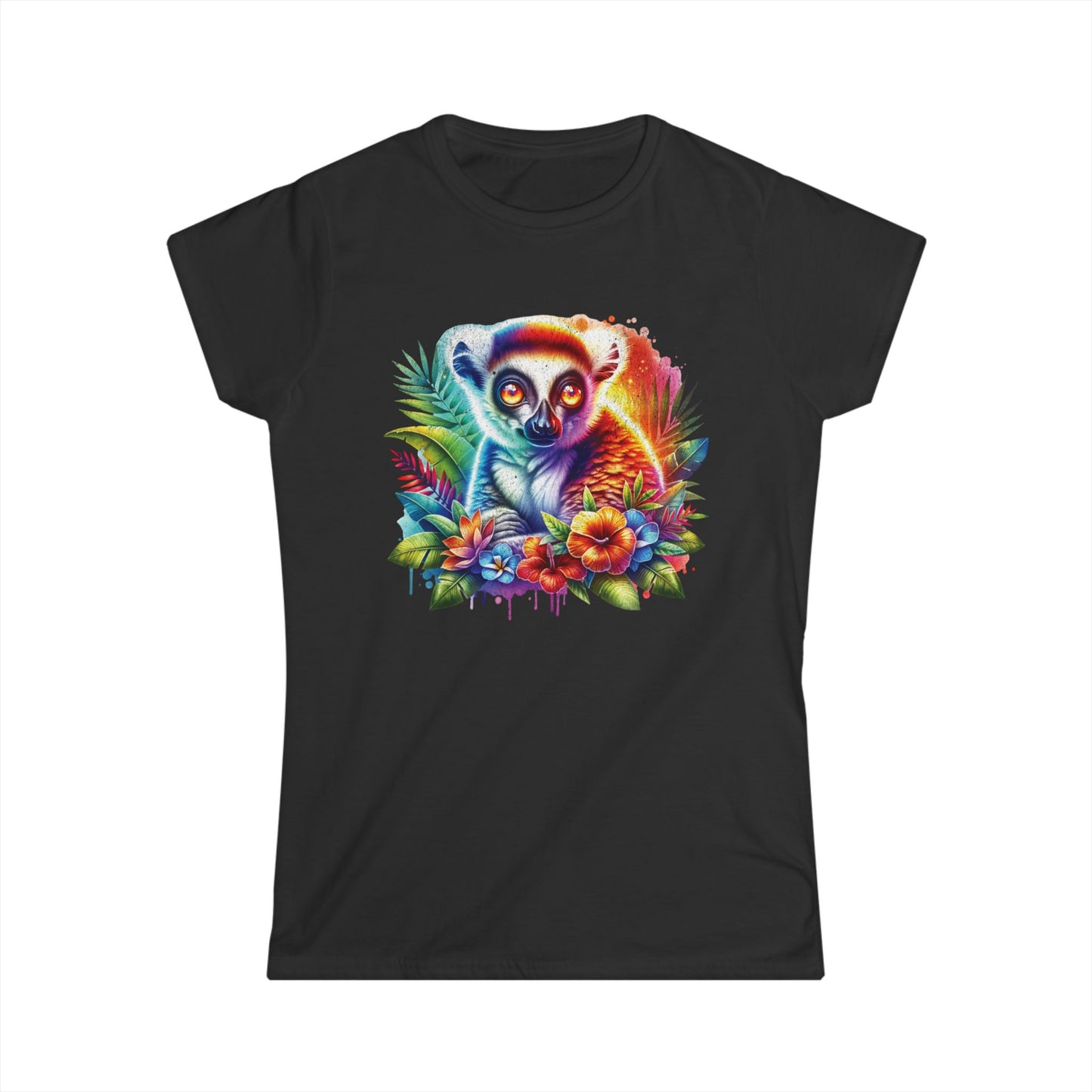 Colorful Lemur Floral Women's Tee, Fun Summer Shirt, Gift for Animal Lovers, Nature-Inspired Top, Vibrant Graphic T-Shirt, Casual Wear