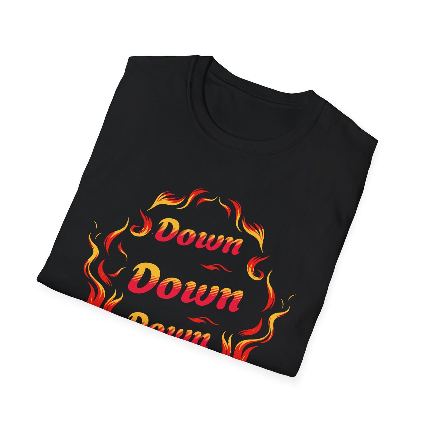 Down Flames Unisex Softstyle T-Shirt - Bold 'Down' Flame Design