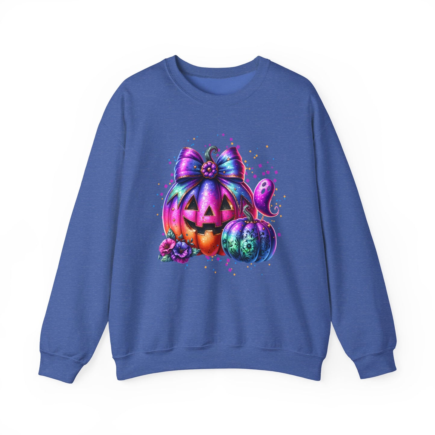 Colorful Pumpkin Sweatshirt for Fall, Halloween Apparel, Cozy Crewneck, Autumn Fashion, Seasonal Gift