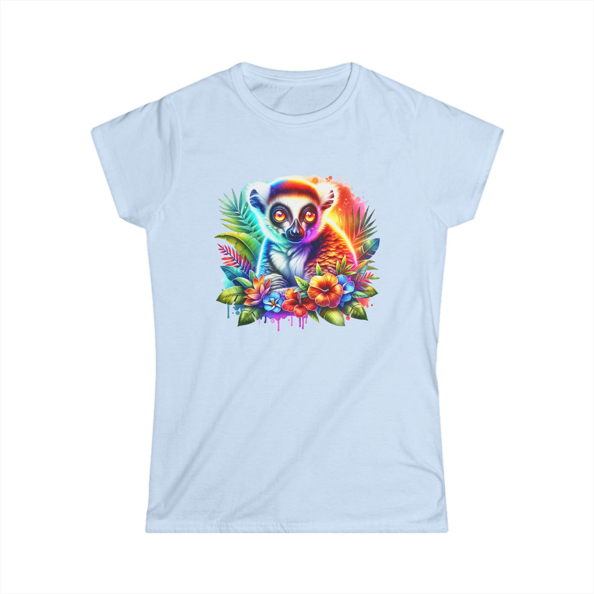 Colorful Lemur Floral Women's Tee, Fun Summer Shirt, Gift for Animal Lovers, Nature-Inspired Top, Vibrant Graphic T-Shirt, Casual Wear
