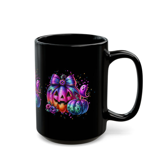 Colorful Halloween Pumpkin 15 oz Mug, Halloween Coffee Cup, Spooky Drinkware, Festive Fall Mug, Witchy Gift