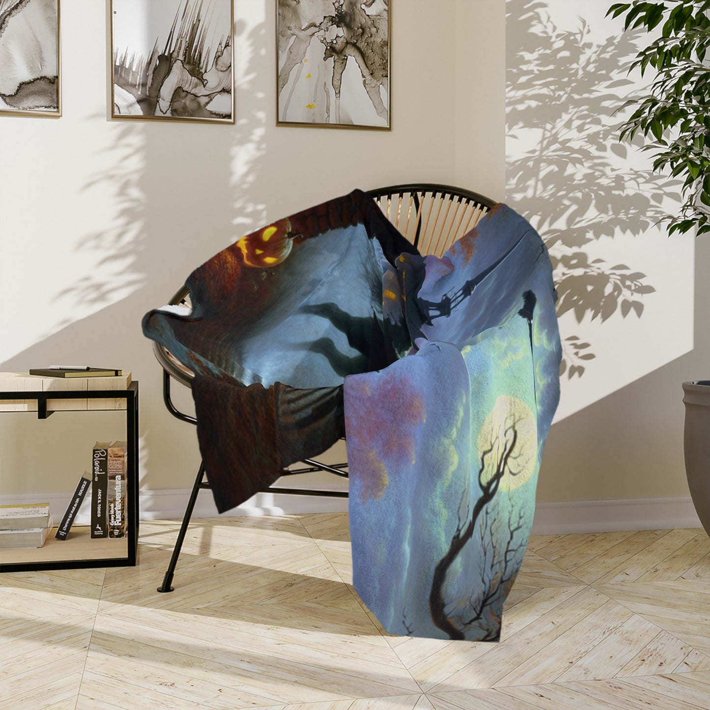 Halloween Headless Horseman Velveteen Microfiber Blanket, Cozy Throw Blanket, Fall Decor, Spooky Home Accents, Autumn Gift