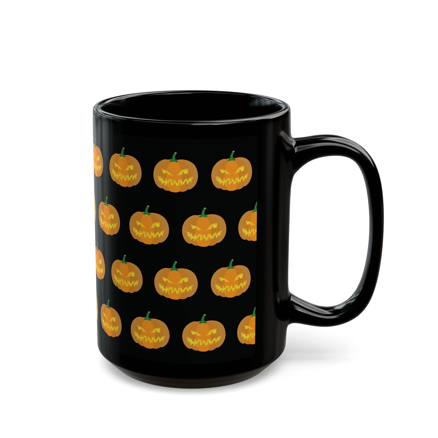Halloween Pumpkin 15 oz. Black Mug, Spooky Coffee Cup, Pumpkin Design Mug, Fall Decor, Trick or Treat Gift, Autumn Vibes Mugs