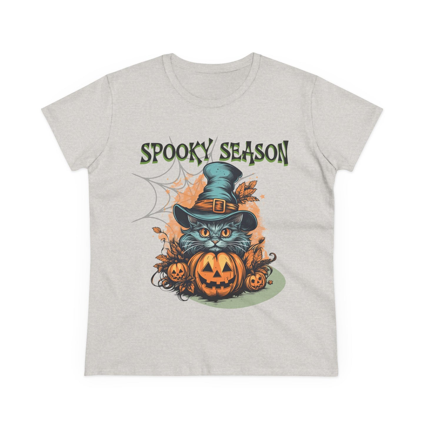 Spooky Season Women's Tee, Halloween Shirt, Cat and Pumpkin Design, Cute Graphic Tee, Fall Fashion, Gift for Her
