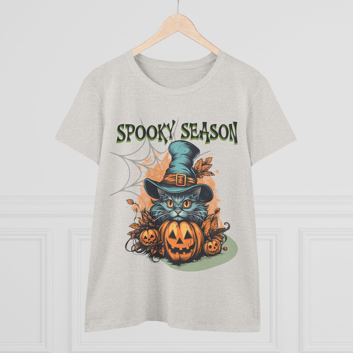 Spooky Season Women's Tee, Halloween Shirt, Cat and Pumpkin Design, Cute Graphic Tee, Fall Fashion, Gift for Her