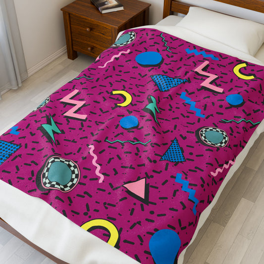 Retro Fun Velveteen Plush Blanket | Cozy Throw for Home Decor, Gift for Kids, Vibrant Colorful Blanket, Perfect for Parties and Celebrations