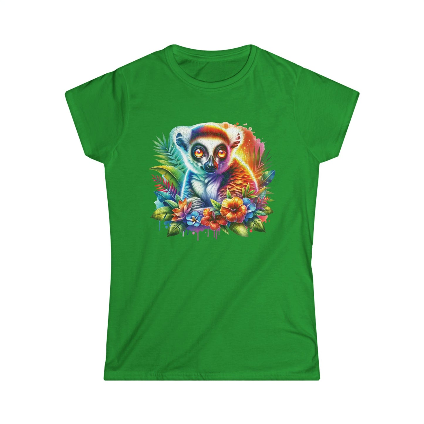 Colorful Lemur Floral Women's Tee, Fun Summer Shirt, Gift for Animal Lovers, Nature-Inspired Top, Vibrant Graphic T-Shirt, Casual Wear