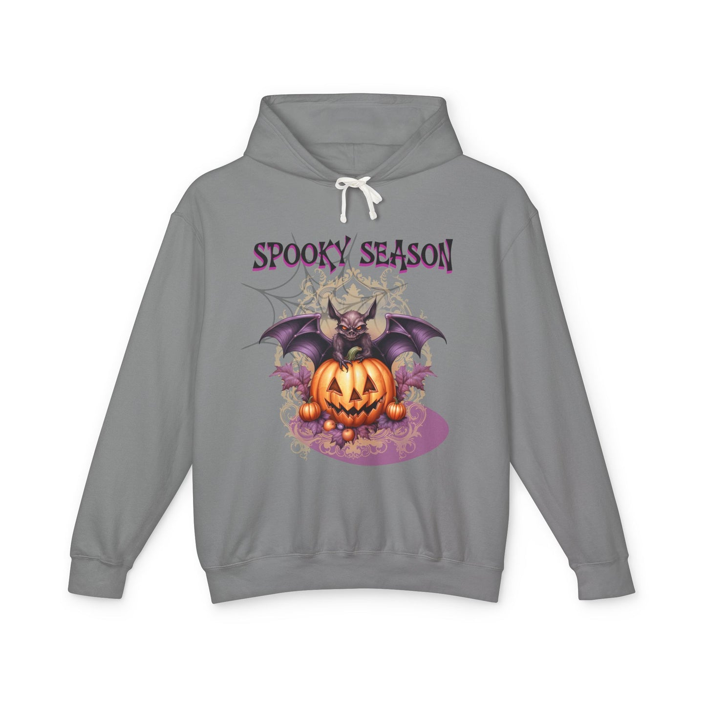 Spooky Season Bat Lightweight Hooded Sweatshirt | Fall Fashion, Halloween Apparel, Cozy Layer, Gift for Her, Pumpkin Design