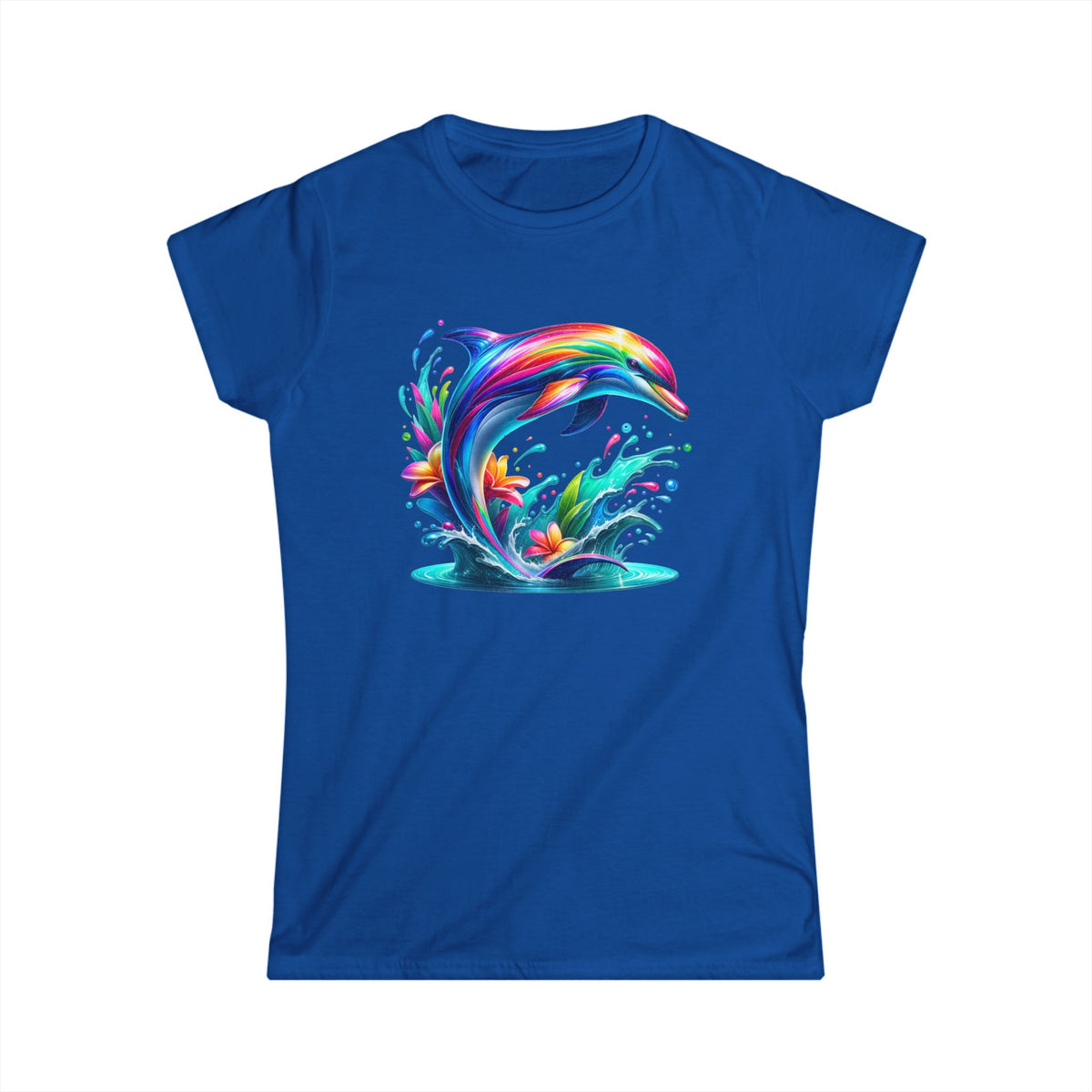 Colorful Dolphin Women's Softstyle Tee, Beachwear, Gift for Sea Lovers, Summer Vibes, Ocean-Themed Fashion