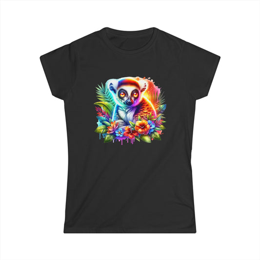 Colorful Lemur Floral Women's Tee, Fun Summer Shirt, Gift for Animal Lovers, Nature-Inspired Top, Vibrant Graphic T-Shirt, Casual Wear