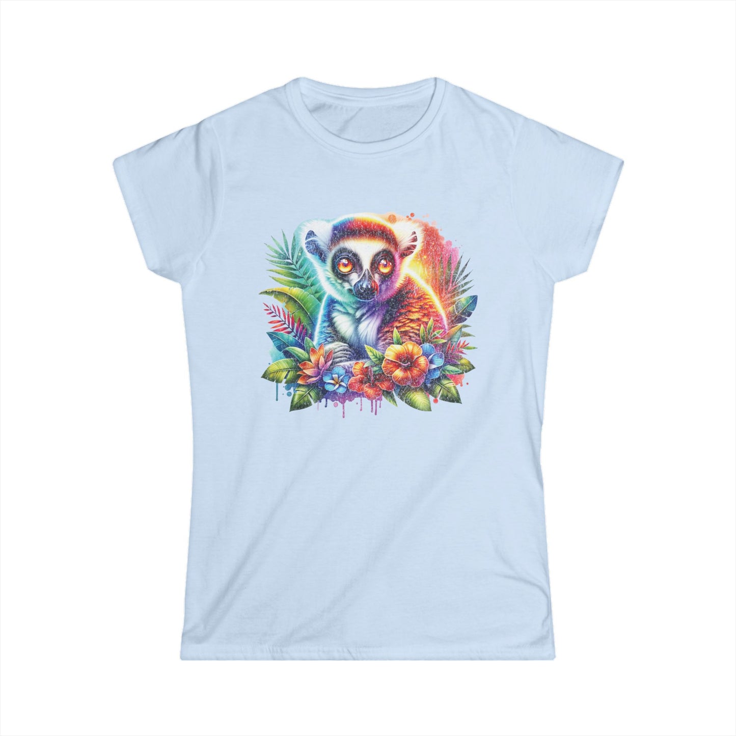 Colorful Lemur Floral Women's Tee, Fun Summer Shirt, Gift for Animal Lovers, Nature-Inspired Top, Vibrant Graphic T-Shirt, Casual Wear