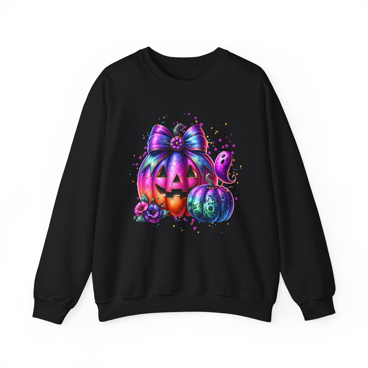 Colorful Pumpkin Sweatshirt for Fall, Halloween Apparel, Cozy Crewneck, Autumn Fashion, Seasonal Gift