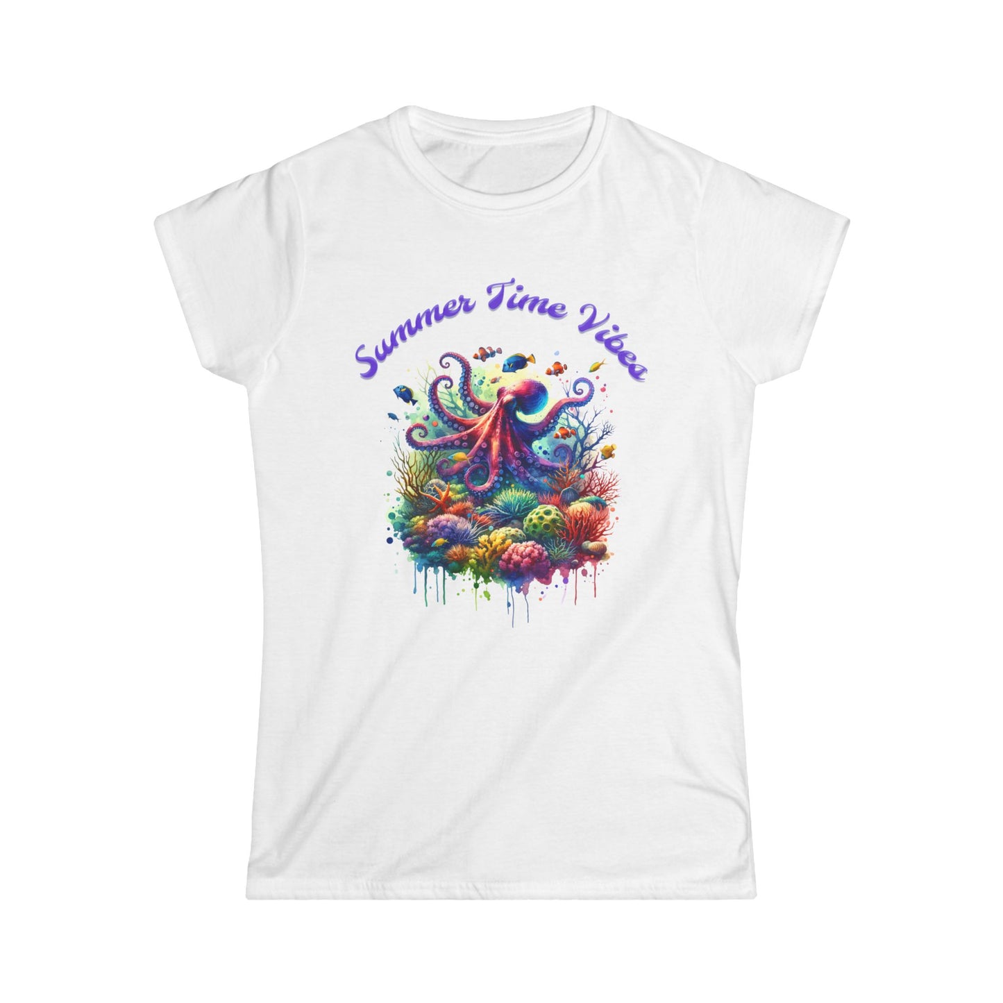 Women's 'Summer Time Vibes' Octopus  Graphic T-Shirt