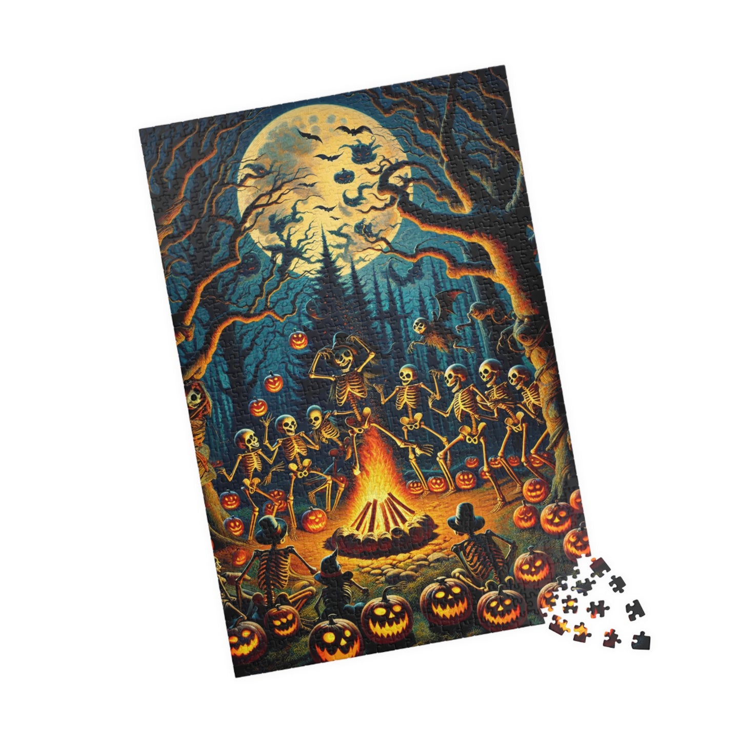 Spooky Halloween Puzzle - Skeleton Campfire Scene, 1014-piece, Perfect for Fall Nights, Fun Family Activity, Halloween