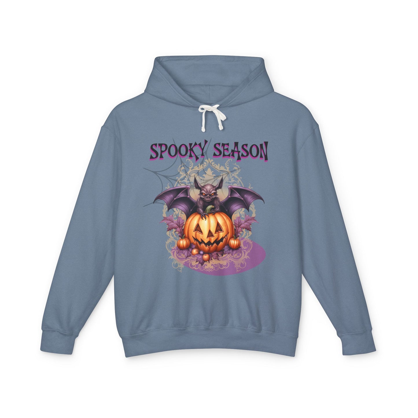 Spooky Season Bat Lightweight Hooded Sweatshirt | Fall Fashion, Halloween Apparel, Cozy Layer, Gift for Her, Pumpkin Design