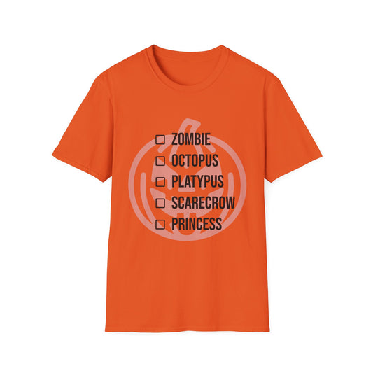Halloween Checklist Unisex Softstyle T-Shirt, Funny Graphic Tee, Costume Planning Shirt, Halloween Party Apparel, Gift for Fall Celebrations