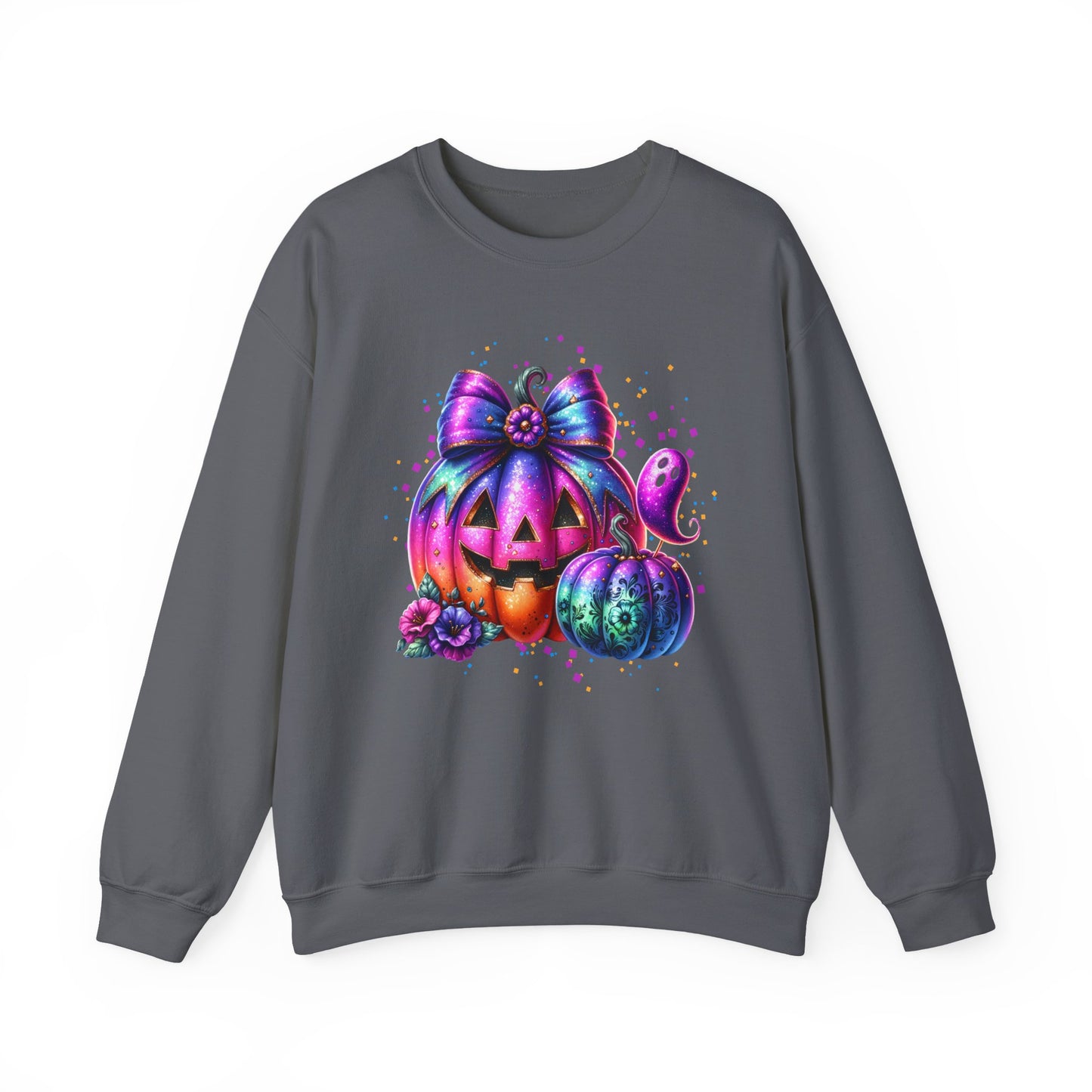 Colorful Pumpkin Sweatshirt for Fall, Halloween Apparel, Cozy Crewneck, Autumn Fashion, Seasonal Gift