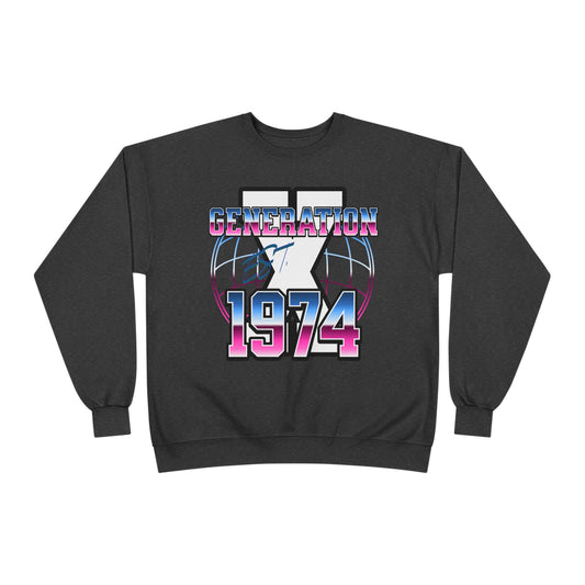 Retro 1974 Generation Eco Crewneck Sweatshirt, Unisex Pullover, Vintage Inspired, Gift for Birthdays, Casual Wear, Nostalgic Apparel