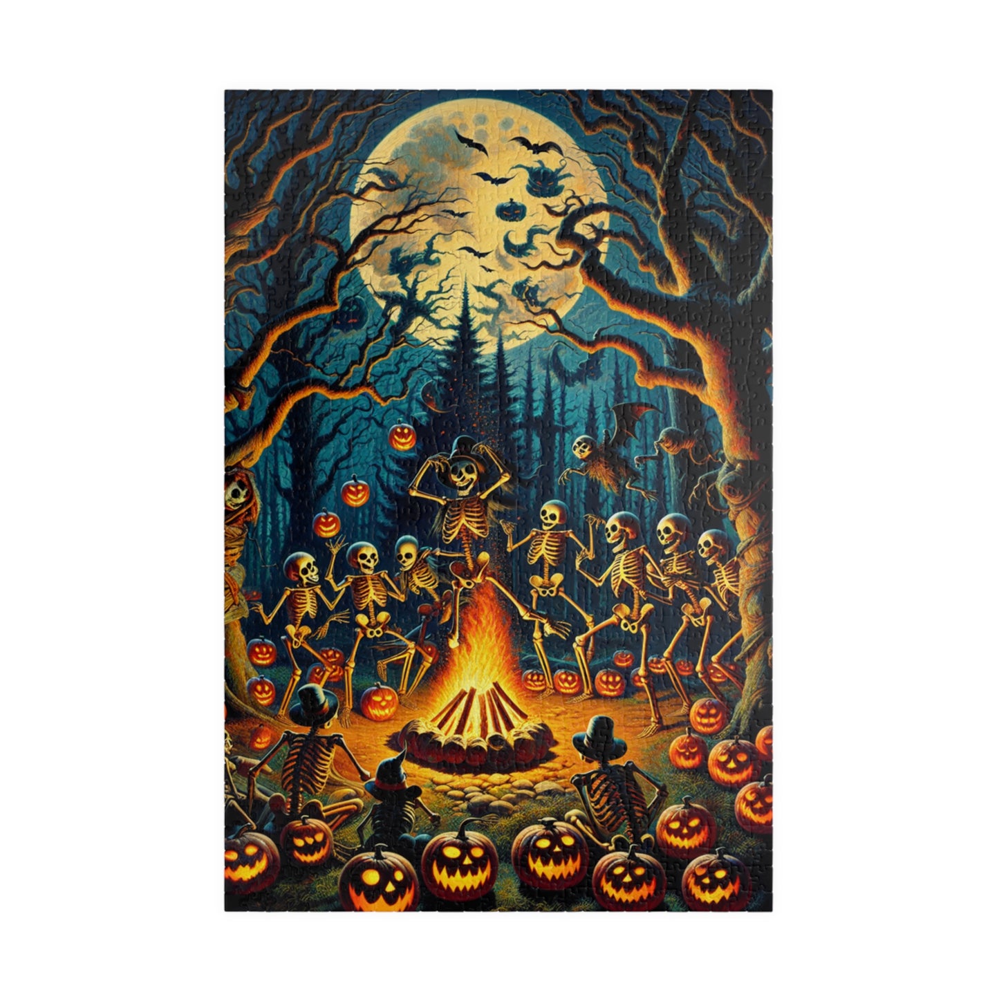 Spooky Halloween Puzzle - Skeleton Campfire Scene, 1014-piece, Perfect for Fall Nights, Fun Family Activity, Halloween