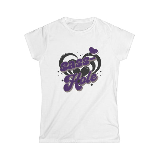 Sassy Women's Softstyle Tee with 'Sass-Hole' Design | Funny Graphic T-Shirt for Confidence, Gifts, Occasions, Casual Wear, Humor