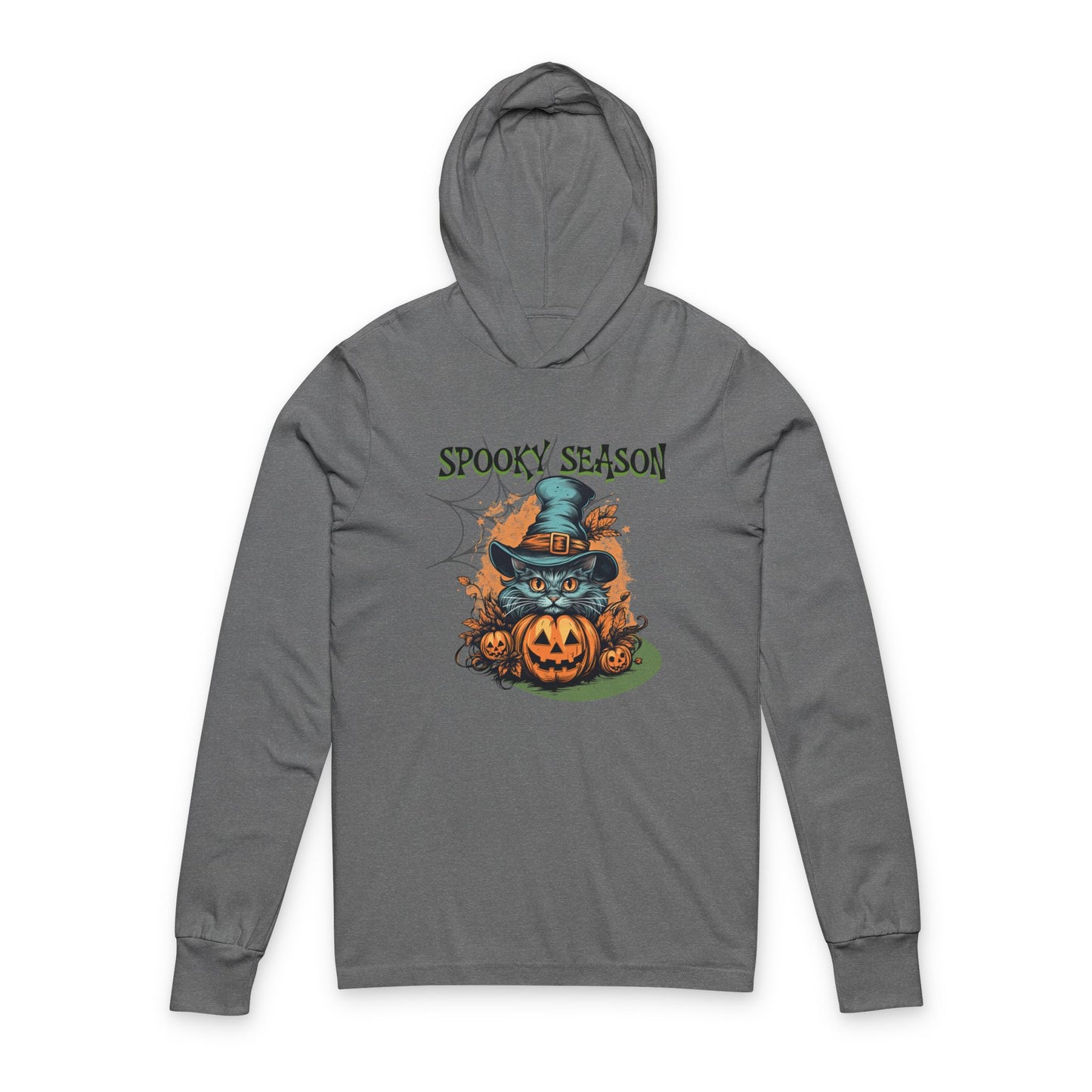 Spooky Season Cat Unisex Hooded Long Sleeve Tee, Halloween Hoodie, Fall Apparel, Cozy Gift, Unique Halloween Shirt