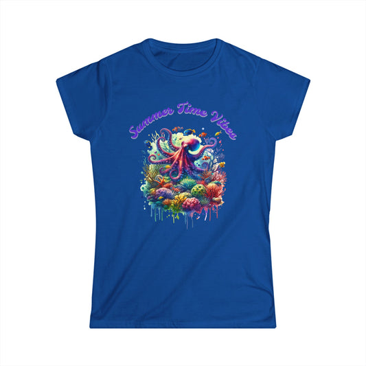Women's 'Summer Time Vibes' Octopus  Graphic T-Shirt